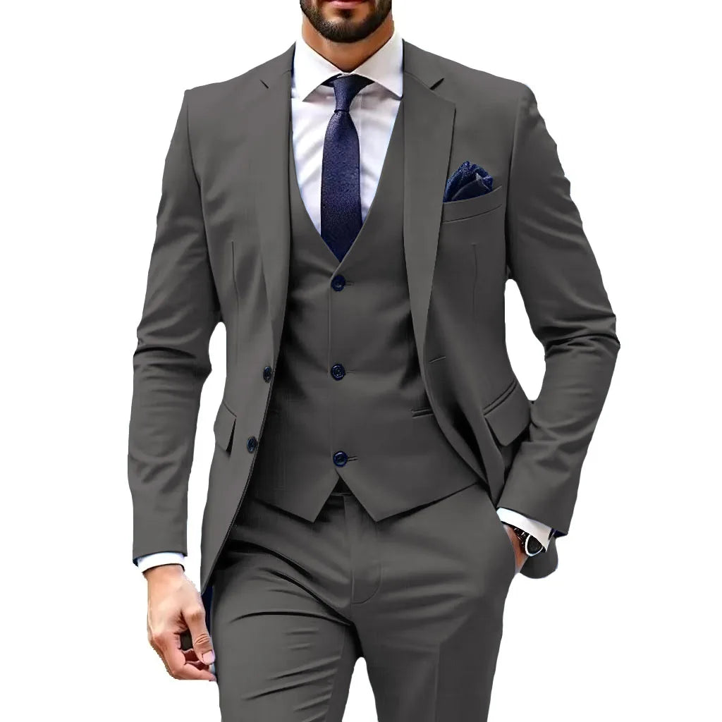 Luxury Customized Dress Suit for Men 3 Pieces Blazer Vest and Pant Set Peak Lapel Formal Slim Fit Business Wedding Suit for Men