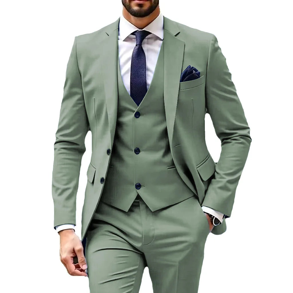 Luxury Customized Dress Suit for Men 3 Pieces Blazer Vest and Pant Set Peak Lapel Formal Slim Fit Business Wedding Suit for Men