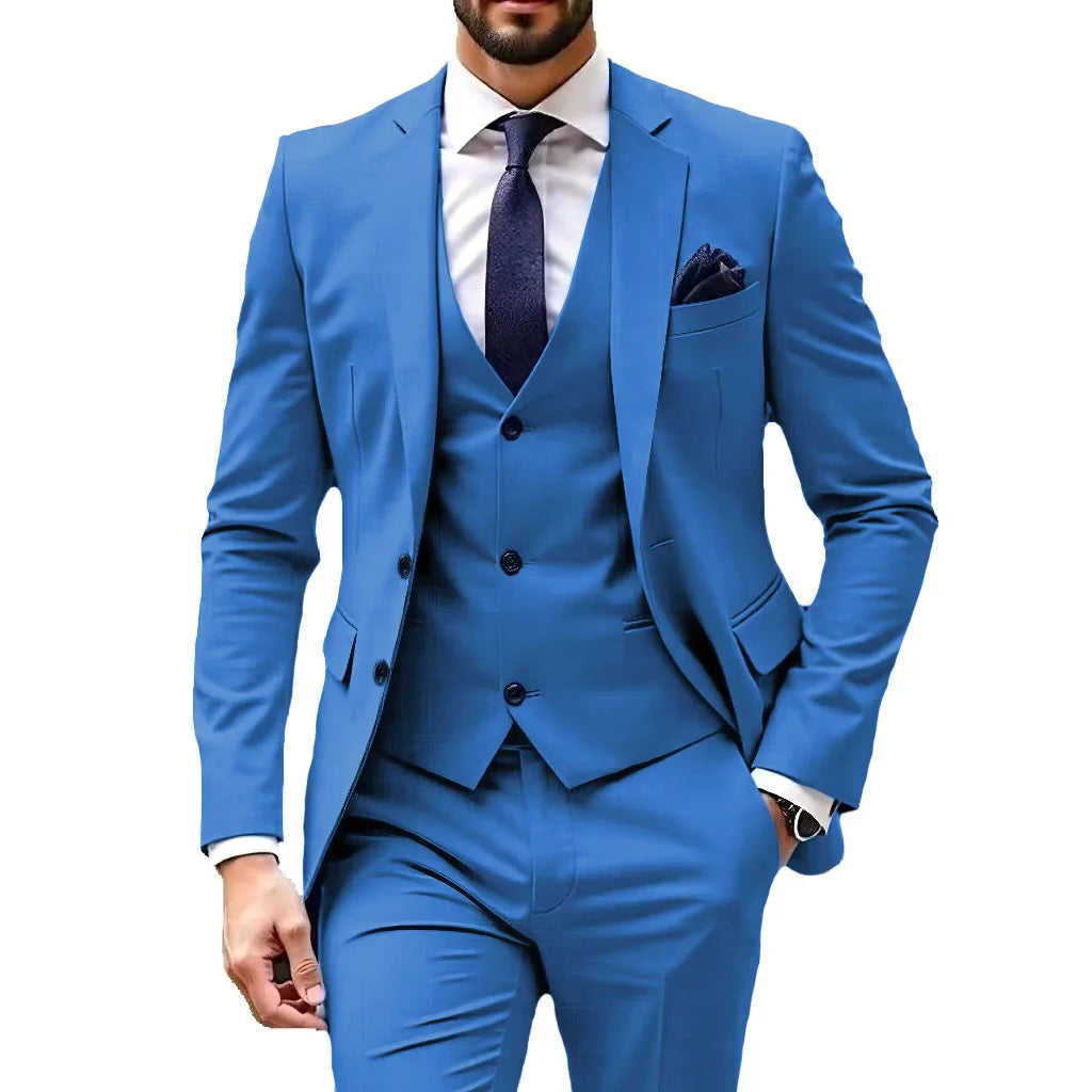 Luxury Customized Dress Suit for Men 3 Pieces Blazer Vest and Pant Set Peak Lapel Formal Slim Fit Business Wedding Suit for Men