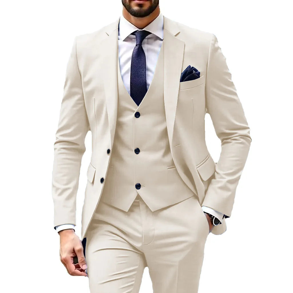 Luxury Customized Dress Suit for Men 3 Pieces Blazer Vest and Pant Set Peak Lapel Formal Slim Fit Business Wedding Suit for Men