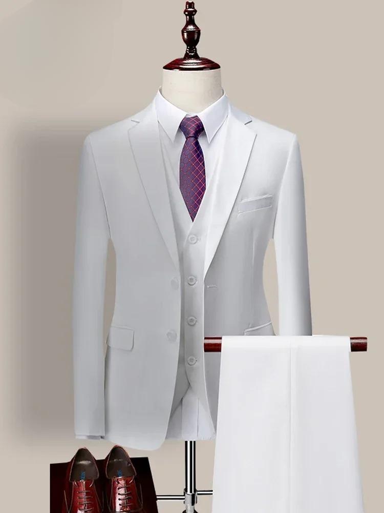 14 Color M-6XL ( Jacket + Vest+Pants ) High-end Brand Formal Business Mens Suit Three-piece Groom Wedding Dress Solid Color Suit