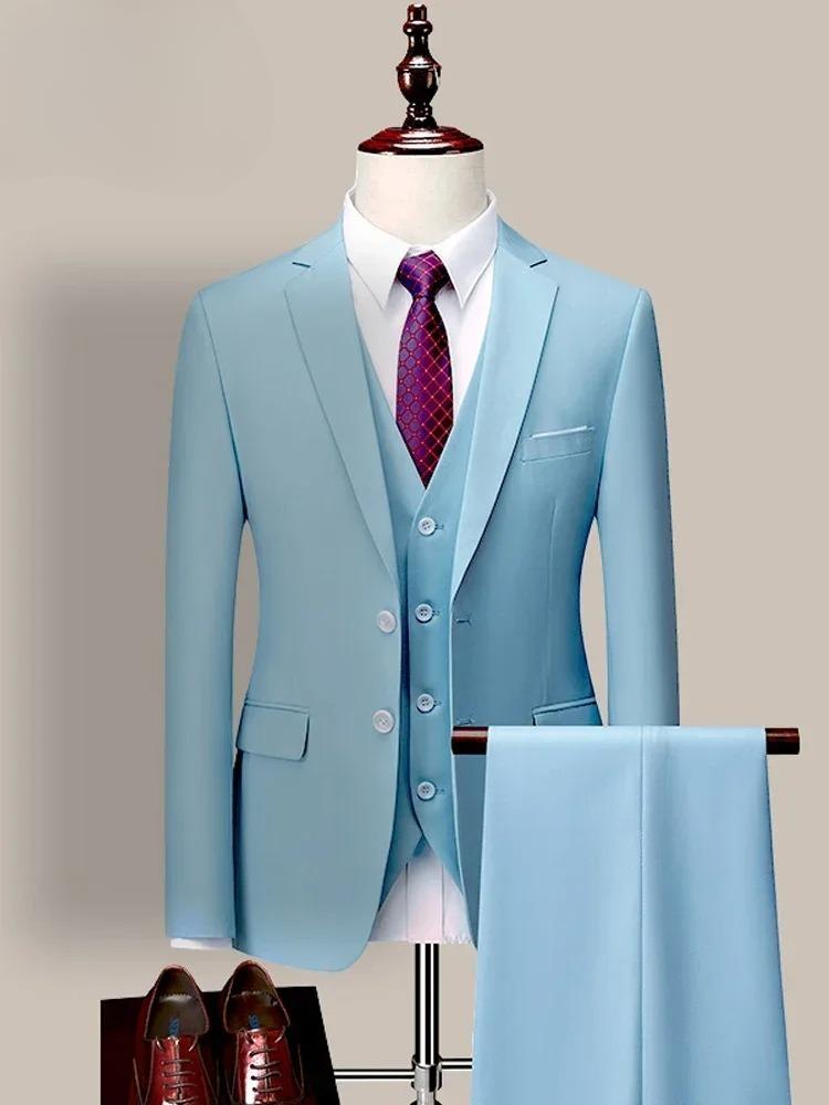 14 Color M-6XL ( Jacket + Vest+Pants ) High-end Brand Formal Business Mens Suit Three-piece Groom Wedding Dress Solid Color Suit