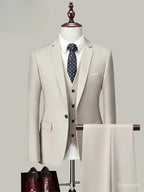 M-6XL ( Jacket+Vest+Pants ) Brand Solid Color Formal Office Business Men's Suit Groom Wedding Dress Party Male Casual Suits