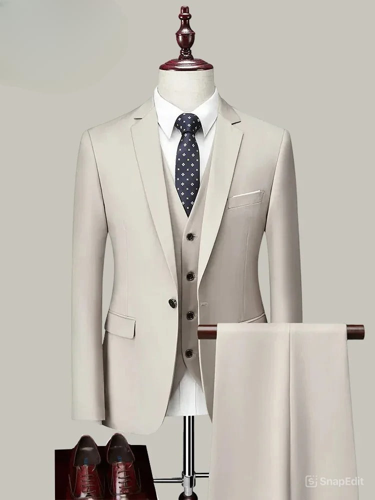 M-6XL ( Jacket+Vest+Pants ) Brand Solid Color Formal Office Business Men's Suit Groom Wedding Dress Party Male Casual Suits
