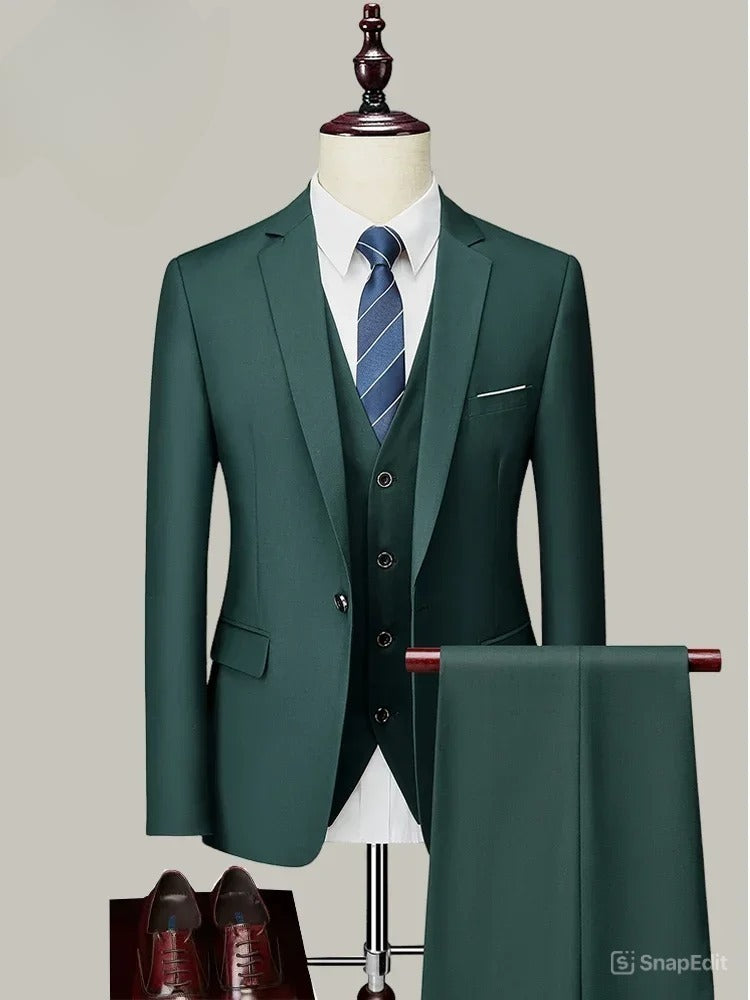 M-6XL ( Jacket+Vest+Pants ) Brand Solid Color Formal Office Business Men's Suit Groom Wedding Dress Party Male Casual Suits