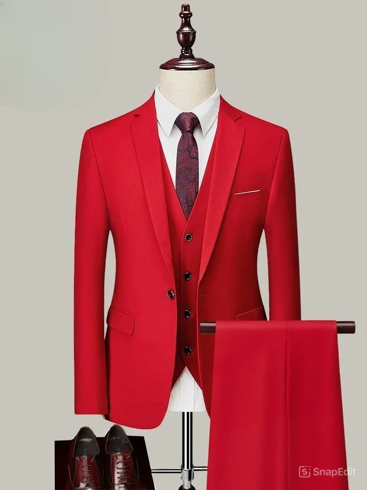 M-6XL ( Jacket+Vest+Pants ) Brand Solid Color Formal Office Business Men's Suit Groom Wedding Dress Party Male Casual Suits