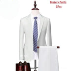 M-6XL ( Jacket+Vest+Pants ) Brand Solid Color Formal Office Business Men's Suit Groom Wedding Dress Party Male Casual Suits