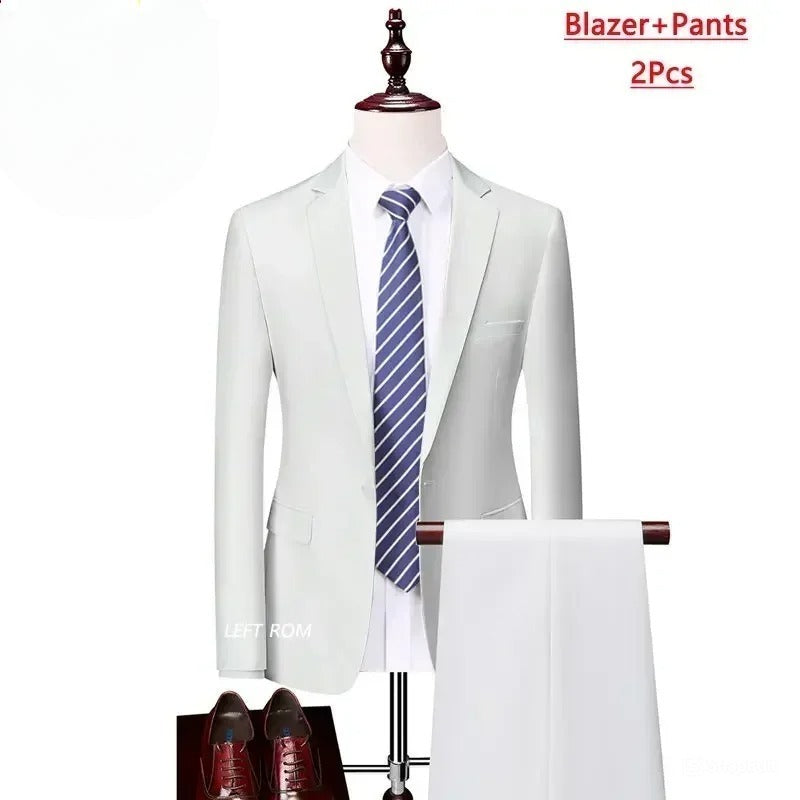 M-6XL ( Jacket+Vest+Pants ) Brand Solid Color Formal Office Business Men's Suit Groom Wedding Dress Party Male Casual Suits